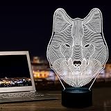 Wolf 3D Optische Illusions-Lampen, FZAI Tolle 7 Farbwechsel Acryl berühren Tabelle Schreibtisch-Nachtlicht mit 150 cm USB-Kabel für Kinder Schlafzimmer Geburtstagsgeschenke - 3