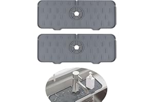LURVOUS 2 Piezas Alfombrilla Silicona para Grifo, Alfombrilla Fregadero de Cocina Alfombrilla para Salpicaduras de Grif, Almohadilla de Fregadero Grifo Protector de Fregadero Cocina, 37×14cm (Gris)