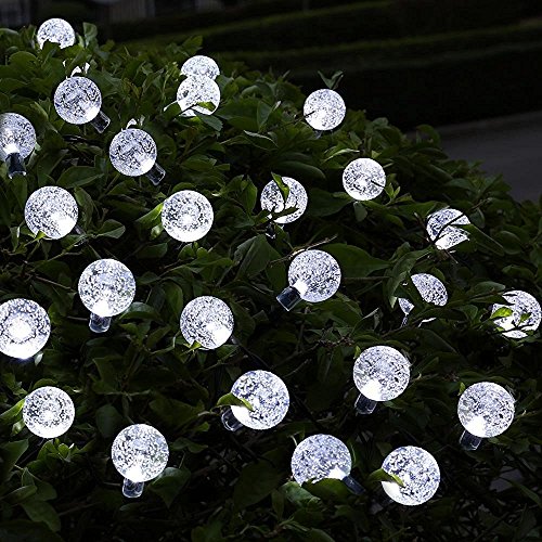 Tily Solar Gartenkugeln Lichterkette, 30er LED 6,4 Meter Garten Globe Kristall Lichterkette Außen Solar Kugel Beleuchtung für Party, Weihnachten, Outdoor, Hochzeit, Fest Deko (Weiß) - 3
