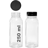 250 ml Smoothie Detoks Şişesi 250 cc Kapaklı Şeffaf Plastik Şişe Detox K&ouml;şeli Dondurucuya Uygun 6 Adet