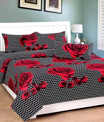 The Intellect Bazaar 160 TC Cotton Fitted Elastic Bedsheet with 2 Pillow Covers, Black