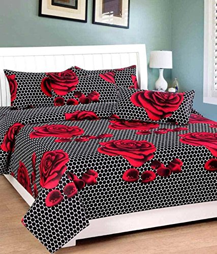 The Intellect Bazaar 160 TC Cotton Fitted Elastic Bedsheet with 2 Pillow Covers, Black