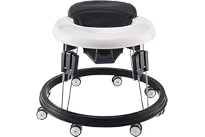 FUGUALIN Adjustable Baby Walker, Walkers for Baby with Universal Wheels, Height Adjustable, Folding & Compact Walker for Girls Boys 6-18 Months, PU Black
