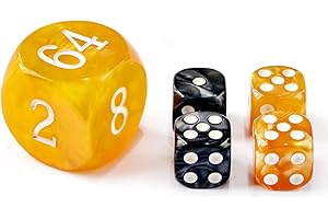 BESCON DICE Backgammon-Perlen-Würfel-Set, 30 mm, großer Backgammon-Doppelwürfel plus 4 x 16-mm-Würfel, bernsteinfarben/schwarz marmoriert, 5-teiliges Set