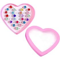 36 Anillos De Princesa Elsa Para Niñas - Joyas De Juguete Con Caja En Forma De Corazón