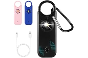 Sprifityy Alarme personnelle Anti agression de Poche, Alarme de sécurité d'autodéfense Rechargeable par USB pour Femmes, Sonnerie 135 DB avec Signal LED, pour Femmes, Enfants et Seniors (Noir)