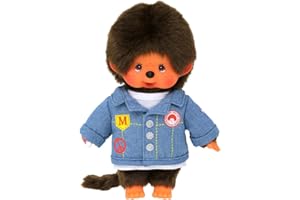 Bandai - Monchhichi - Peluche Monchhichi Veste en Jean - Iconique des Années 80 - Douce 20 cm pour Enfants et Adultes - SE23396
