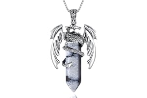 XIANNVXI Drachen Kette Herren Kristalle ketten für Herren Edelsteine Anhänger Sechseckiger Edelstahl Silber Herren Halsketten Spiritueller Schmuck Halskette zum Vatertag Geschenke