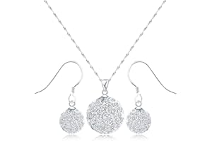 Mecool 925 En Argent Sterling Pendentif En Cristal Autrichien Et Boucles d'Oreilles (Le Pendentif Blanc Et Boucles d'Oreilles Set)