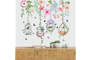 Runtoo Stickers Muraux Fleurs et Oiseaux Autocollant Mural Plantes Vignes Papillon Deco Stickers Salle de Bain Salon Chambre Enfants Bébé Décoration