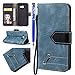 Produktbild FESELE Lederhülle für [Samsung Galaxy A5 2017], Vintage/Retro Premium Lederhülle Leder Case Lanyard Strap Klappetui Ledertasche Bookstyle Handyhülle Flip Tasche Case Cover im Bookstyle mit Magnet [Kartenfächer] [Standfunktion] [Brieftasche] für Samsung Galaxy A5 2017 + Blau Eingabestift-Schwarz+Blau