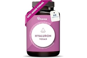 ‎VITAVEA Hyaluron Kapseln - Vegan & Hochdosiert mit 400 mg- Anti-Aging & Hydratation - Laborgeprüft, ohne unerwünschte Zusätze - 60 Tabletten - Vitavea