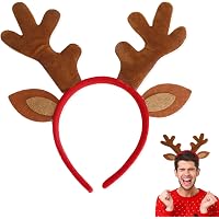 lokxmve Cerchietto con corna di renna per Natale, copricapo natalizio con orecchie, corna di renna, corna di alce, cerchietto per capelli per adulti e