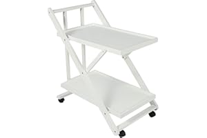 PREMZO Folding 2 Tiers Kitchen Cart Island Rolling Dining Wooden Trolley Storage Cabinet Home Wood MDF White