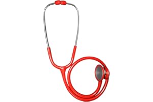 TENSO Deluxe Stainless Steel Dual Head Large Bell Cardiology High Accuracy Stethoscope + Foam Lined Carry Case + Spares Box - Red