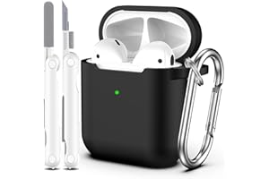 R-fun AirPods 2. generacji i 1. generacji, etui z zestawem do czyszczenia i wkładkami dousznymi (2 pary), miękkie silikonowe etui ochronne do Apple AirPods,Czarna