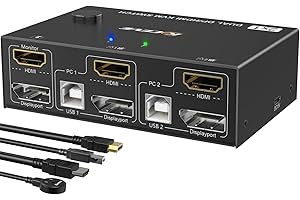 Dual Monitor KVM Switch HDMI+Displayport 4K@60Hz, 2K@120Hz MLEEDA HDMI DP Extended Display Switcher für 2 PC teilen 2 Monitore und 4 USB 2.0 Ports, Kabelfernbedienung und 4 Kabel inklusive