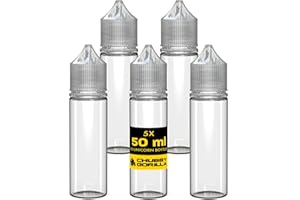 Chubby Gorilla V3 50ml PET Einhorn Plastikflaschen für E-Liquid - Leere Tropfflaschen - 5X 50ml (Klare Flasche mit klarem Deckel)