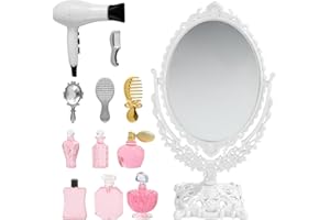 SALGIA Accesorios de Baño para Casa de Muñecas, 12pcs Decoración de Casa de Muñecas Miniatura, 1:12 Miniaturas Espejo Accesorios para Muebles de Casa (A)