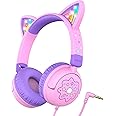 iClever Kids Headphones, LED Light Up Cat Ear, 85dBA Safe Volume, Stereo Sound Toddler Headphones, Foldable 3.5mm Wired Kids Headphones for School Travel Tablets