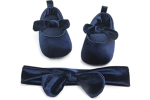 Carolilly Set Neonata Scarpe Primi Passi Bowknot Battesimo Infantile Scarpine Neonato Principessa AntiScivolo+Fascia Neonata