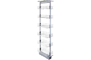 KuKoo utdragbara köksskåp, 46 cm D, 170-195 cm H, mjuk stängning utdrag, förvaringsskåp trådkorgar