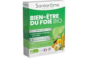 SANTAROME BIO Santarome - Bien-être du foie - Complément alimentaire hépatonic et digestion - Plantes & Bourgeons Bio - 20 ampoules - Vegan - Made In France