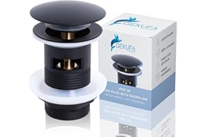 GEKUFA Bonde de Lavabo aevc Trop Plein Universelle,Bonde de Lavabo Pop Up, Bonde Clic Clac,Bonde Pop Up, Noir