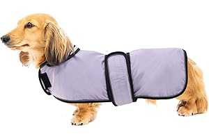 Geyecete-Chubasquero Ajustable Ligera para Perro Salchicha ，Impermeable Chaqueta con Correas Reflectantes y Agujero para arnés, Dachshund-Morado-S