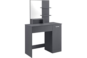 [EN.CASA] Tavolo da Trucco con Specchio e Scomparti Diversi 137,5 x 90 x 38 cm Tavolo da Toeletta con Ripiani e Armadietto Tavolo Cosmetico - Grigio Scuro