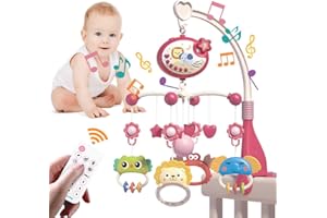 NAVESO Baby Mobile for Cot with Projector, Baby Musical Crib Mobile Remote Control, Baby Crib Mobile Set, Plays Music and Spins, Timing Function, Spin, Hanging Mobile Toy for Newborn, Babies