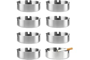 AKOLAFE Posacenere Rotondo in Acciaio Inox 8cm Set 8 Pezzi Impermeabile per Bar, Ristorante, Salotto con 3 Scanalature (Argento)