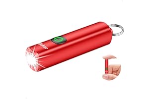 Blukar EDC Lampe Torche LED Rechargeable, 360L Mini Lampe de Poche Porte-clé LED Puissante, 3 Modes, Fonction Mémoire, Étanche, Compact & Portable Petit Torche pour Extérieur/Urgence/Camping,Rouge