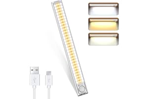 DFGOTOP Reglette 120 Led Cuisine Rechargeable USB, 30CM Lampe de Placard Led Detecteur Mouvement, Eclairage Bande Armoire sous Meuble Sans Fil, Lumiere 3 Couleurs 4 Modes