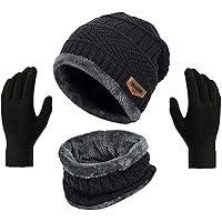 DIGITAL SHOPEE Winter Men Women Knit Beanie Skull Cap Hat Neck Warmer Scarf and Woolen Gloves Set (3 Piece)