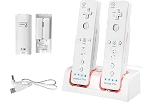 2 Pack Rechargeable Battery for Wii Remote Controller, TechKen 2 x 2800mAh Batteries with Charging Station Dock (White)