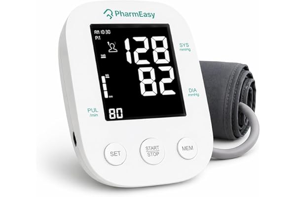PharmEasy Digital Blood Pressure Monitor | Automatic BP Machine for Home & Clinic Use | Stores 90 Readings for 2 Users | USB 