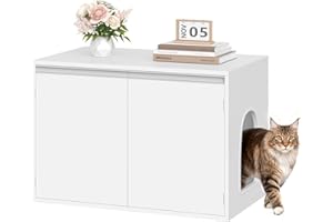 Hzuaneri Meuble Litiere Chat, Maison de Toilette Chat avec Séparateur Amovible, 80 x 48,3 x 48,5 cm, Niche pour Chat avec Entrée Réglable sur Le Panneau Latéral, Coins Antidérapants, Blanc CB01403X