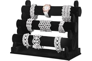 BUZIFU Bracelet Holder 3 Tier Black Watch Bracelets Velvet Jewellery Stand Scrunchy Organizer Watch Display Jewelry Display Stand Holder for Showing Watches Bangles & Bracelets (Black)
