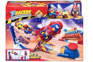 T-RACERS Rocket Launch – Lanzador con rampa, 1 piloto y 1 coche de carrera exclusivo, Pista de coches de juguete, unisex