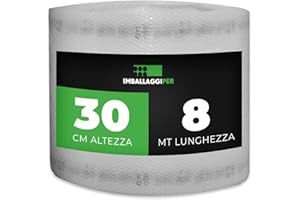 ImballaggiPer Rotolo Pluriball 0,3 x 8 mt 35gr/mq con HD, Bobina per Imballaggio e Spedizione, Ideale per Trasloco, Trasporto e Protezione Oggetti