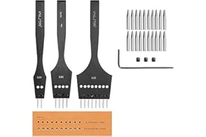 WUTA Leder Stanz Werkzeug, 3. Generation Professional Leder Stanz Set, Wechselbare Einsätze für Diamant, Oliven, Rundlöcher(3.85mm-2+4+8)
