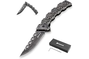 POKTWORLD Coltello Pieghevole,Coltello Pieghevole in Stile Goffrato,7Cr17 di Coltello Soccorso Portatile di Sopravvivenza per Caccia,Campeggio attività all'Aperto Multiuso (Grilli Goffratura)