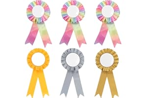 EIHI 6 PCS Hobby Horse Zubehör, Pferde Rosetten für Gewinner, Schleifen in Gold, Silber und Regenbogen für Holzpferd