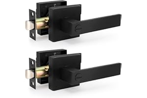 MEKOTRIN Door Lever Handle Lock, Keyless Interior Door Handle, Square Entry Door Handle Set for Bedroom Office Aluminum Alloy Matte Black Door Knob Left or Right Handing