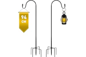 SEGNAYEN Schäferhaken für Gartenlichter, 94 cm, Schäferhunde, Gewichtheben, verstellbarer Outdoor-Gartenlaternen-Hakenständer mit Metallpfähle zum Aufhängen von kleinen Pflanzkörben, schwarz, 2 Stück
