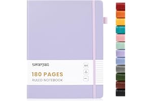 Smarpau Journal Notebook A4, 180 Pages Hardback Notebook for Writing, Lined Journal for Women Men, Thick Paper No Bleed, Notepad for Office School Travel Supplies, Purple