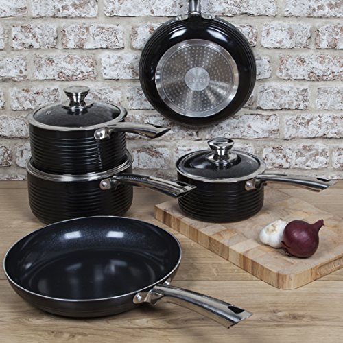 Tower Linear Ceramic Coated, 5 Piece Pan Set - Black