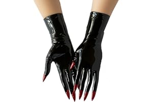 GREEFEI Schwarze Latex Kurz Handschuhe mit Nägeln,Gummi Handschuhe Unisex Handgefertigt,Latex Kostüme für Party Cosplay