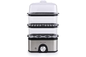 Salter 3-Tier Food Steamer – Compact Multi-Cooker with 3 Steam Baskets, Electric Egg Cooker with 8-Egg Capacity, Vegetable Steamer, 60-Minute Timer, 3L Capacity, Cook Foods Simultaneously, 500W